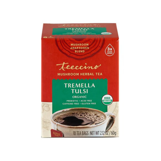 Teeccino Mushroom Herbal Tea Organic Tremella Tulsi 10c