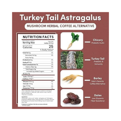 Teeccino Mushroom Herbal 'Coffee' Turkey Tail Astragalus Toasted Maple 10oz