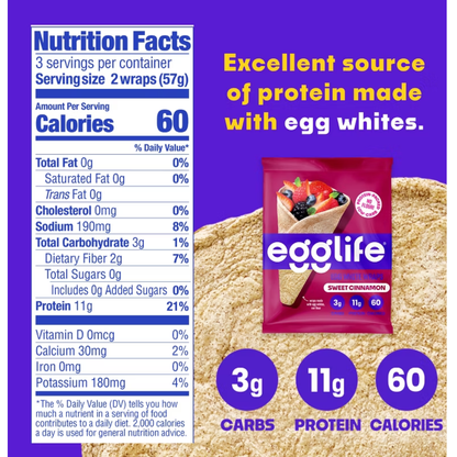 Egglife Sweet Cinnamon Egg White Wraps GF 6c