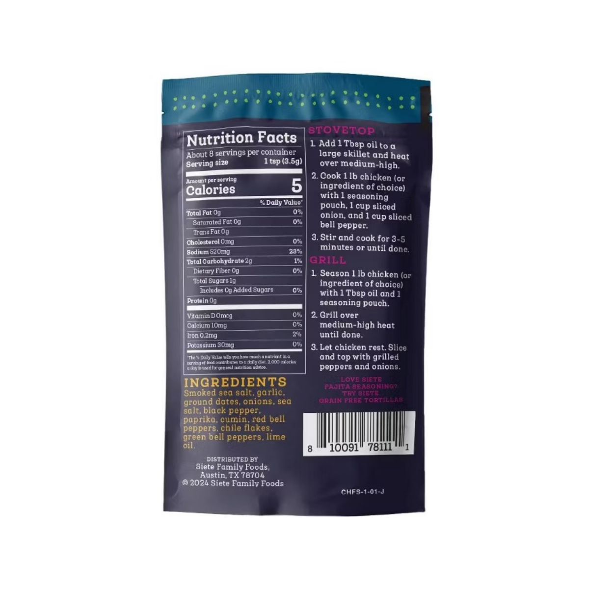 Siete Chicken Fajita Seasoning GF 1oz