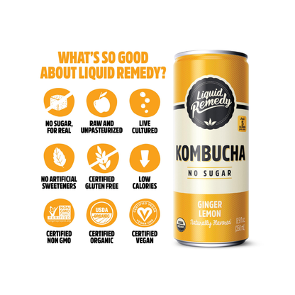Remedy Kombucha Organic Ginger Lemon 4c