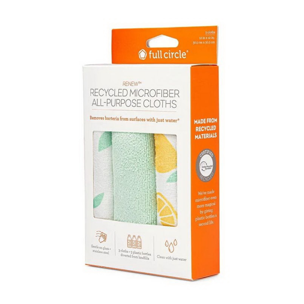 Full Circle Home Renew Microfiber All-Purpose Cloths Citrus Print Set 3c