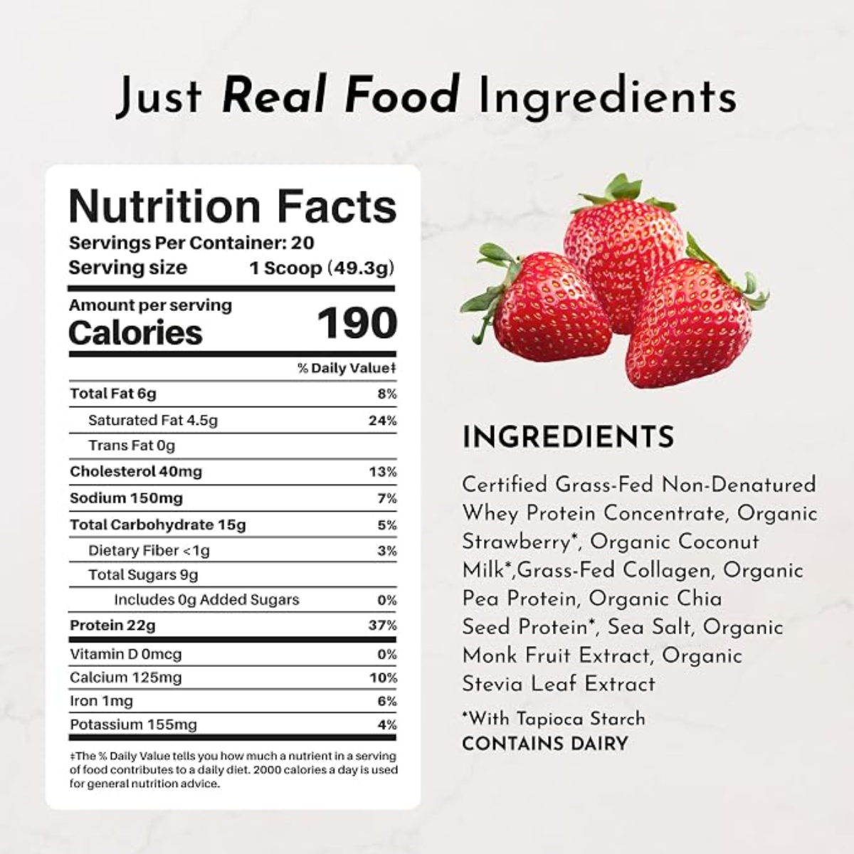Just Ingredients Strawberries And Cream Protein Whey Powder 2.17lb