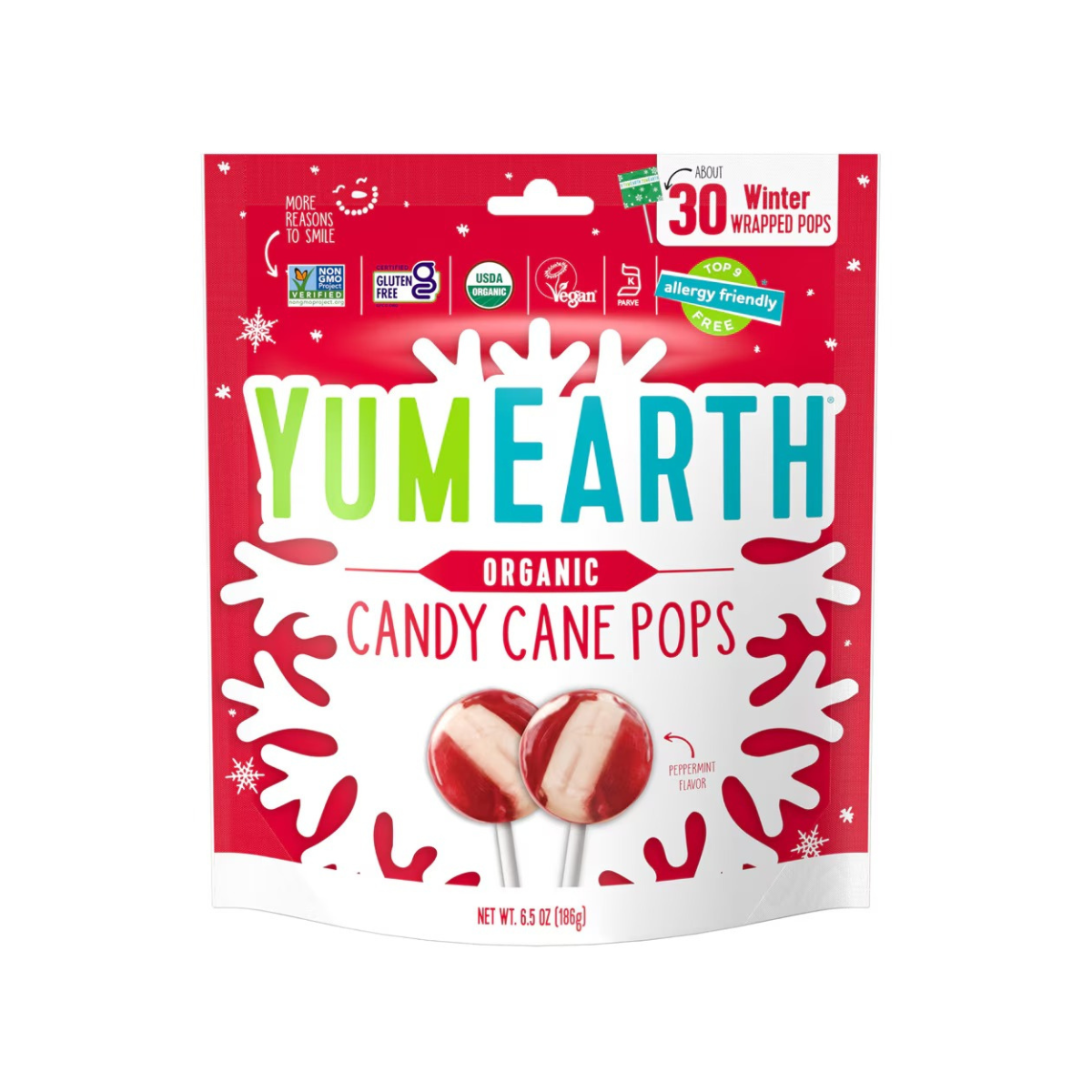 YumEarth Organic Candy Cane Pops Peppermint 30c