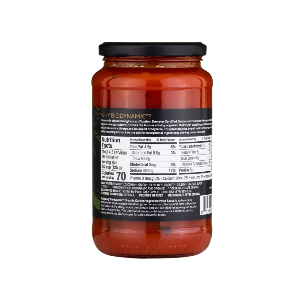 Biodynamic Organic Garden Vegetable Italian Pasta Sauce 19.7 oz