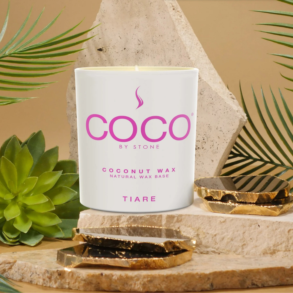 Stone Candle Coco Tiare Natural Coconut Apricot Wax Candle 6.5oz