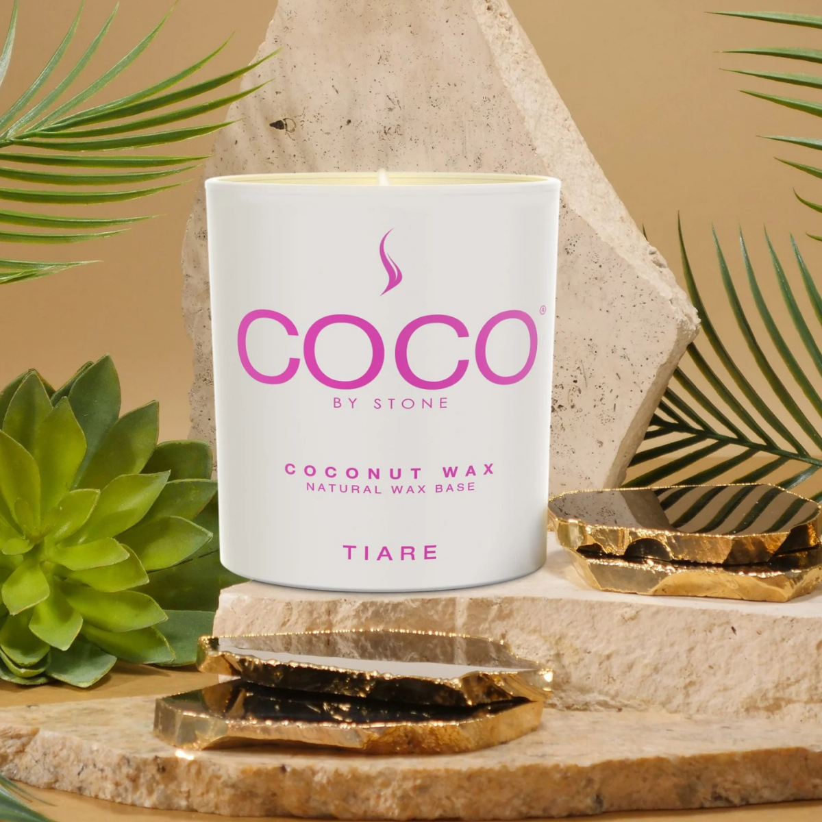 Stone Candle Coco Santal Natural Coconut Apricot Wax Candle 6.5oz