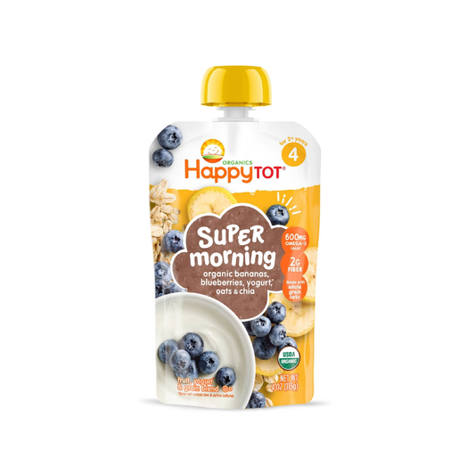 Happy Tot Super Morning Organic Bananas, Blueberries Yogurt, Oats & Chia Toddler Pouch 4oz