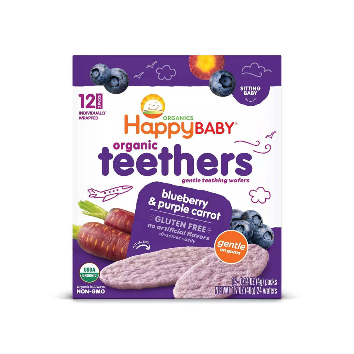 HappyBaby Blueberry & Purple Carrot Organic Teethers 12c