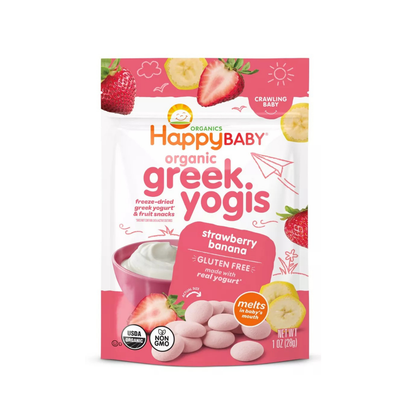 Happy Baby Organic Yogis Strawberry Banana Freeze Dried Greek Yogurt & Fruit Baby Snacks 1oz