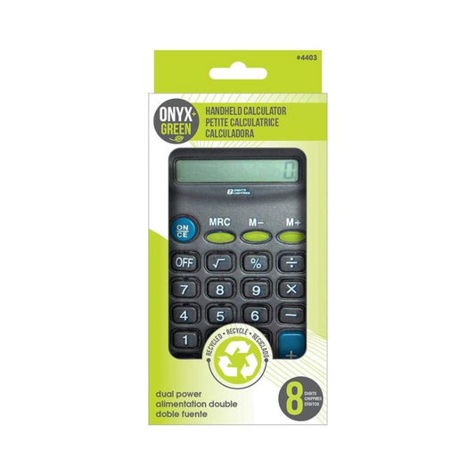 Onyx + Green Handheld 8 Digit Calculator Dual Power