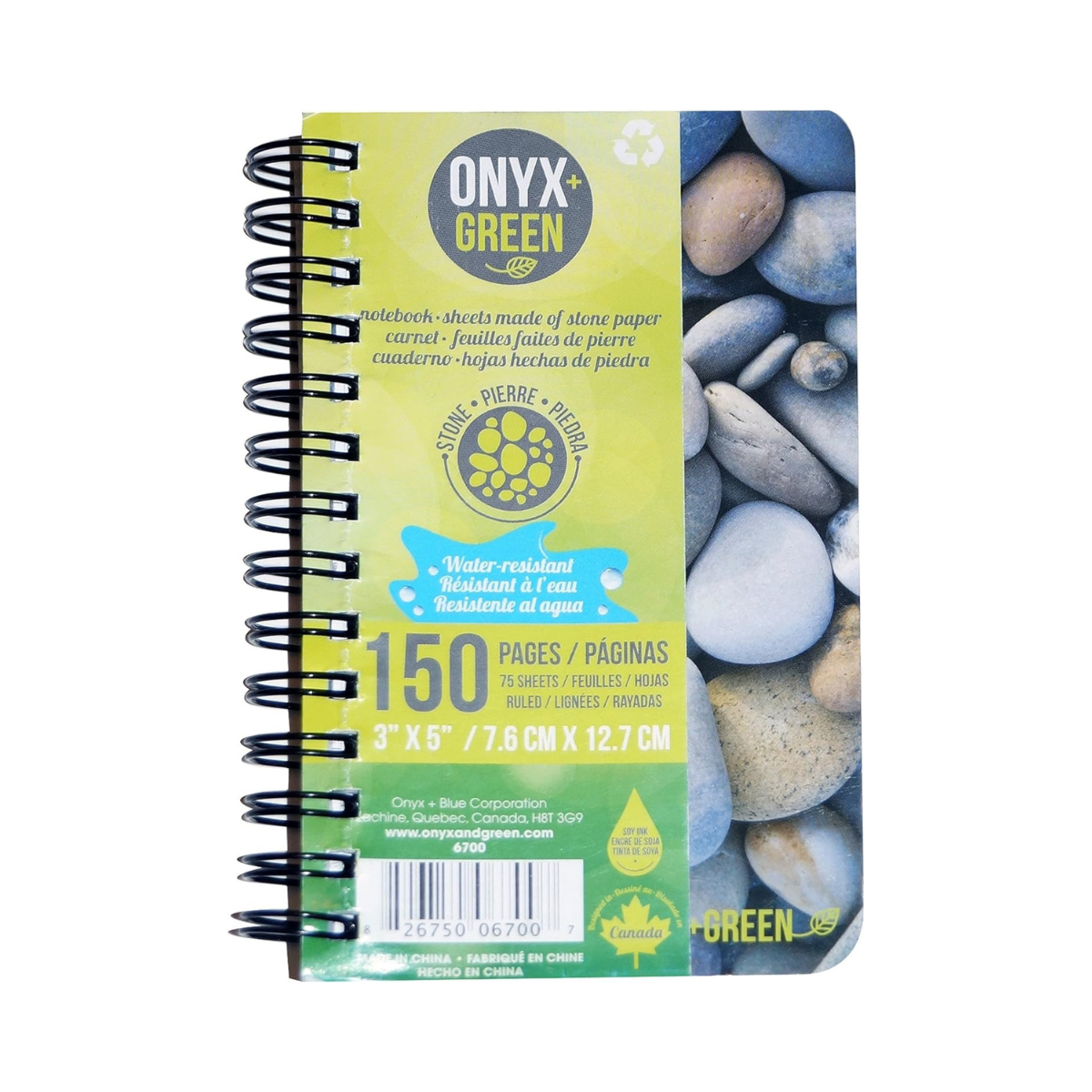 Onyx + Green Coil Side Notebook 3x5"