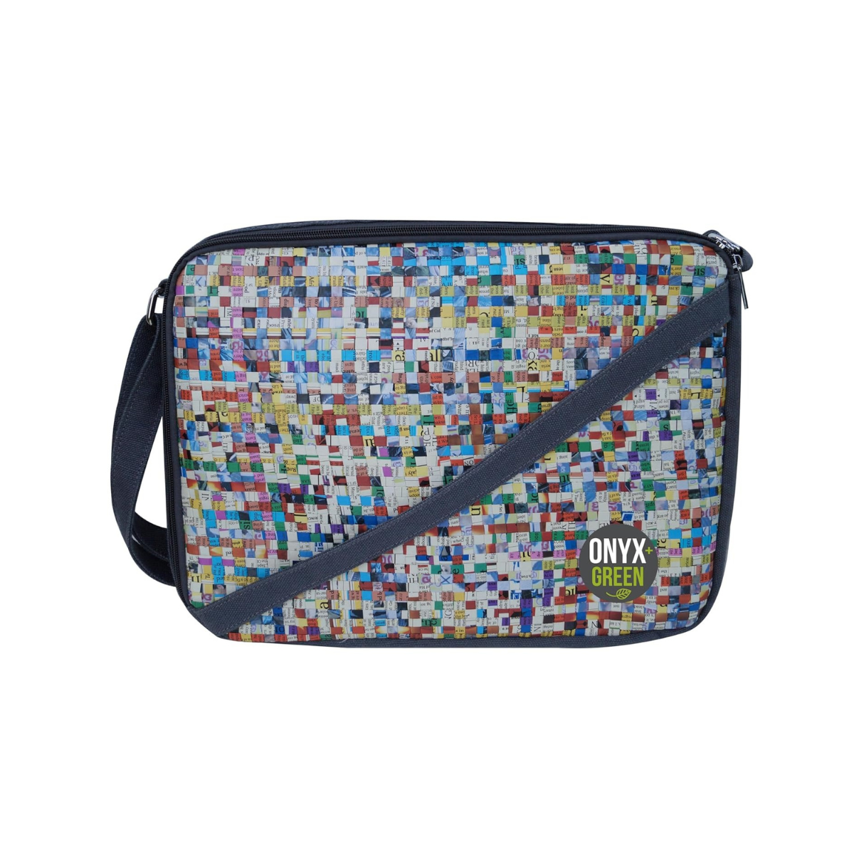 Onyx + Green Laptop Sleeve 15" Recycled Newspaper