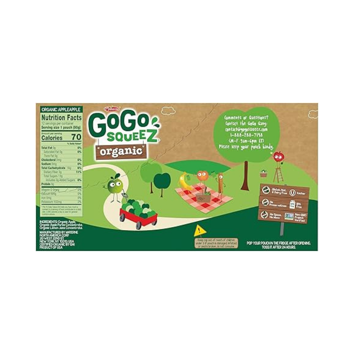Gogo Squeez Organic Applesauce Fruit On The Go Apple 3.2oz 12c