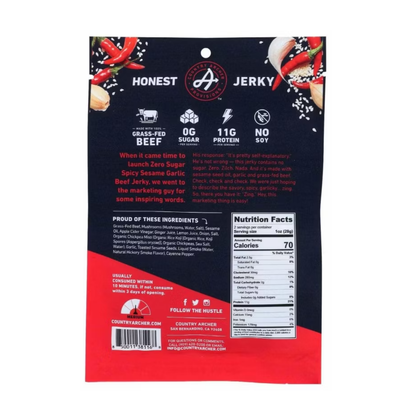 Country Archer Spicy Sesame Garlic Grass-Fed Beef Jerky 2 oz