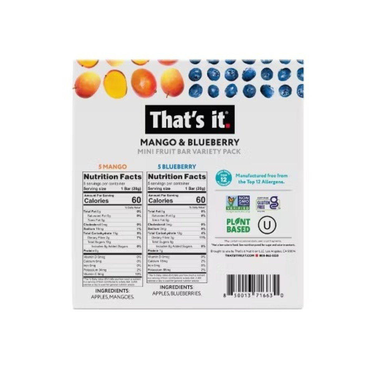 That's It. Mango Blueberry Mini Fruit Bars 10c