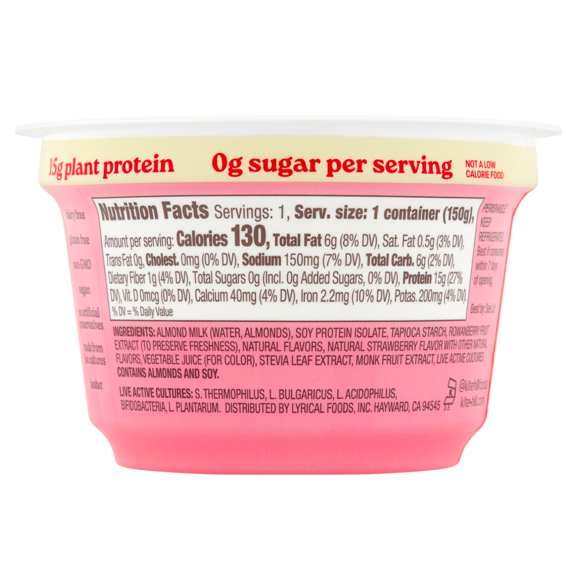 Kite Hill Dairy Free Strawberry Greek Style Yogurt 5.3 oz