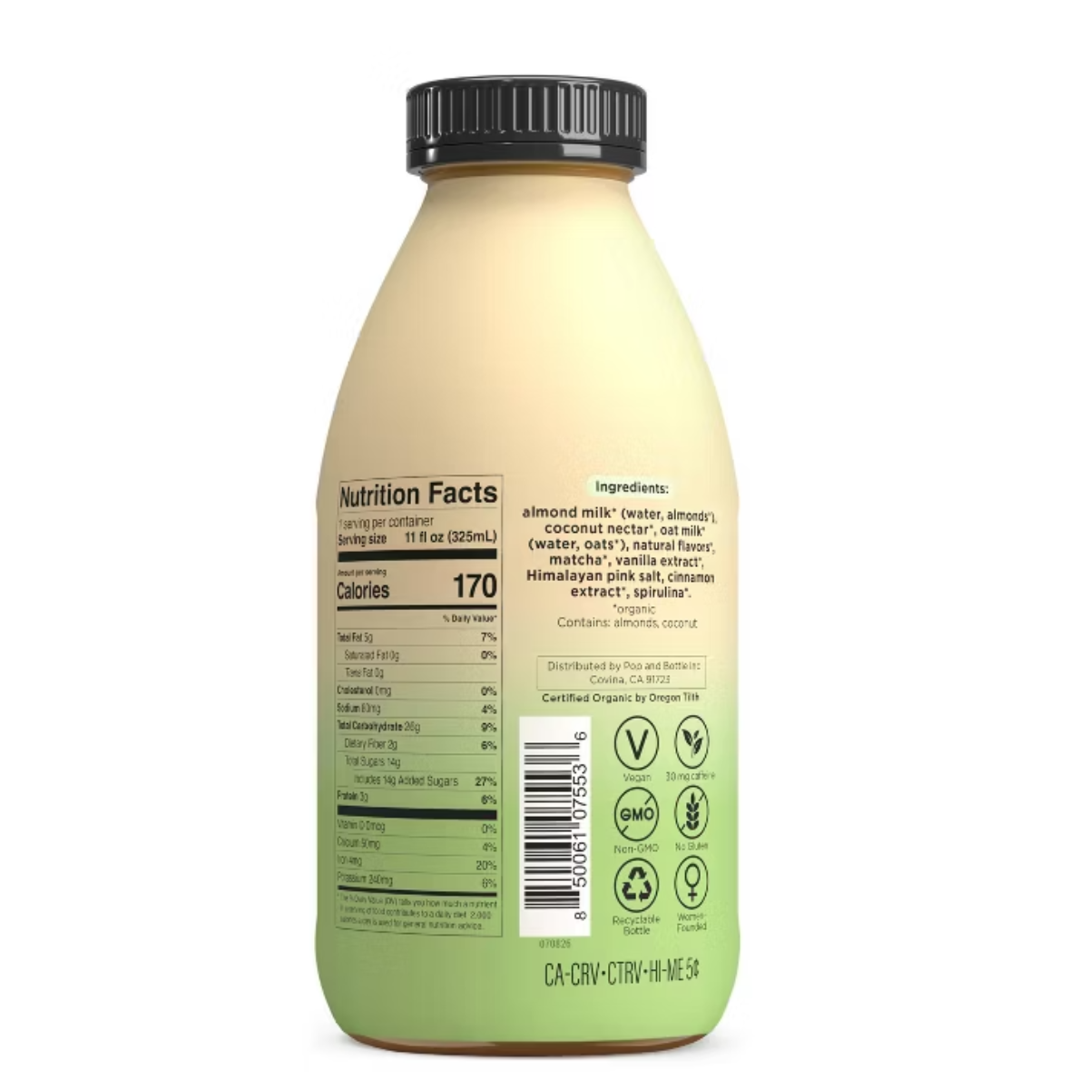 Pop & Bottle Vanilla Bean Matcha Almond Milk Latte 11fl oz