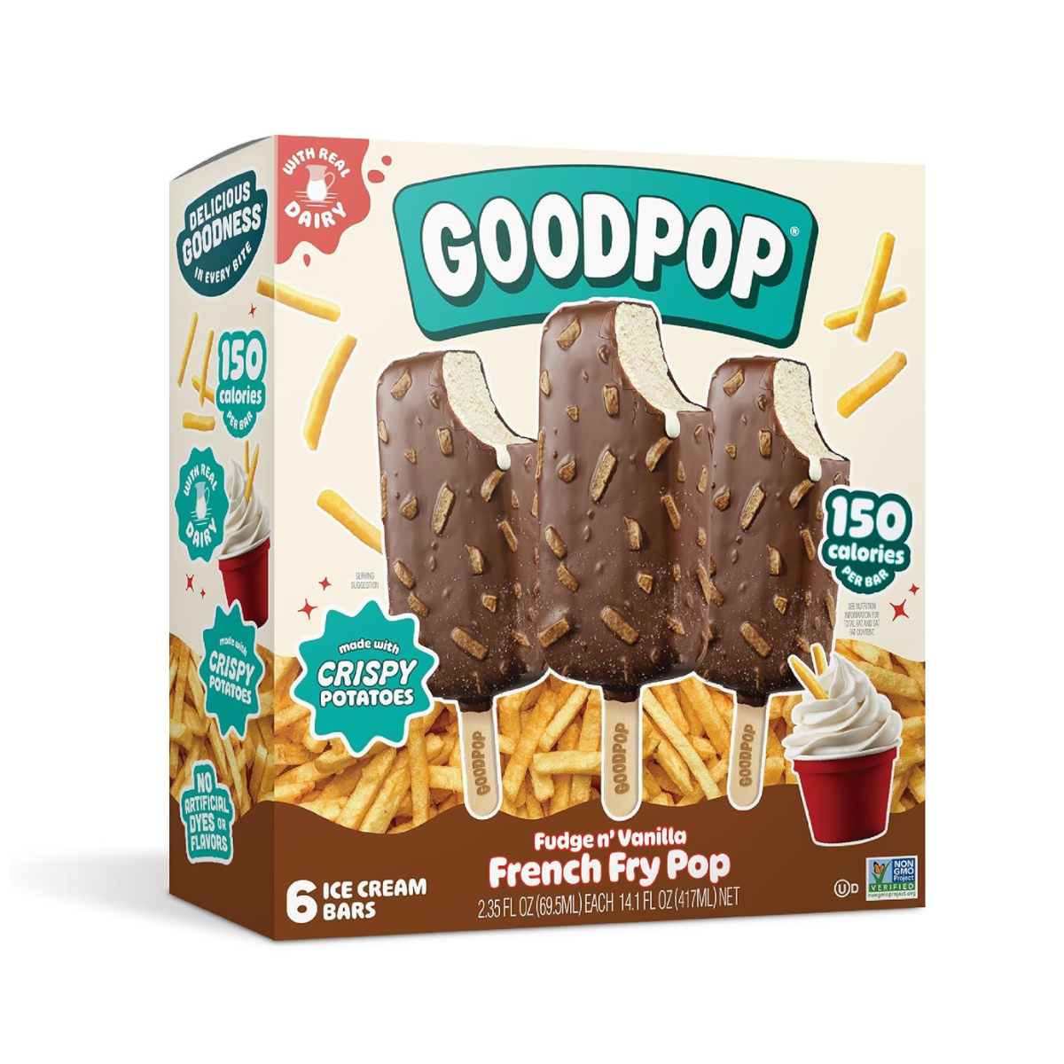 Goodpop Fudge N' Vanilla French Fry Pop Ice Cream Bars Fudge N' Vanilla French Fry 6c