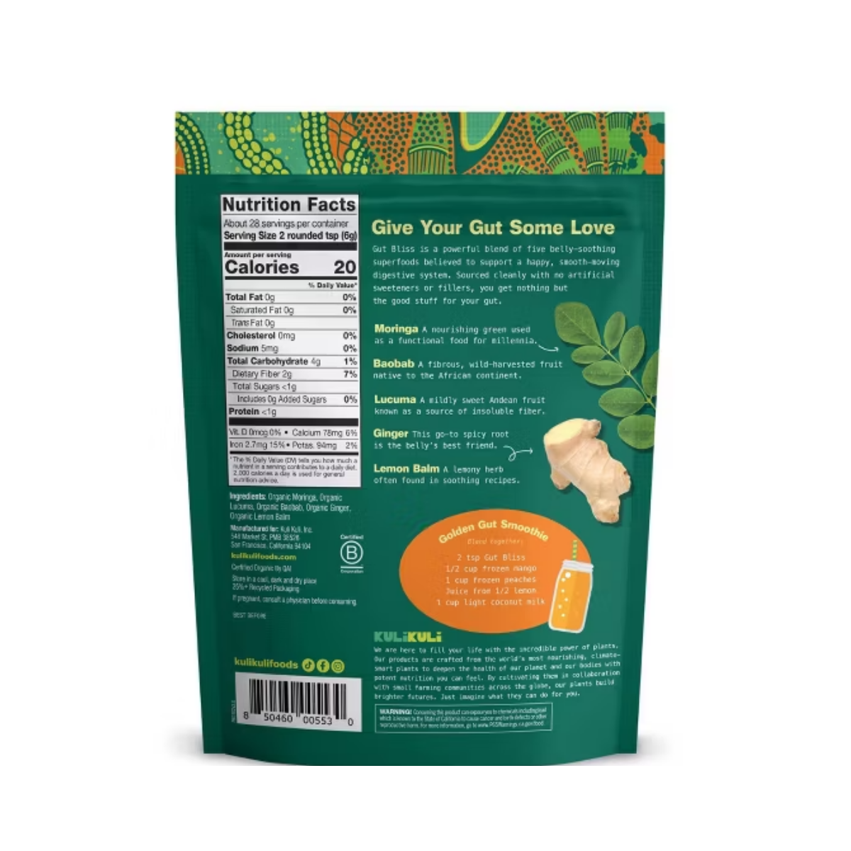 Kuli Kuli Organic Gut Bliss Superfood Blend Dietary Supplement Powder 6oz