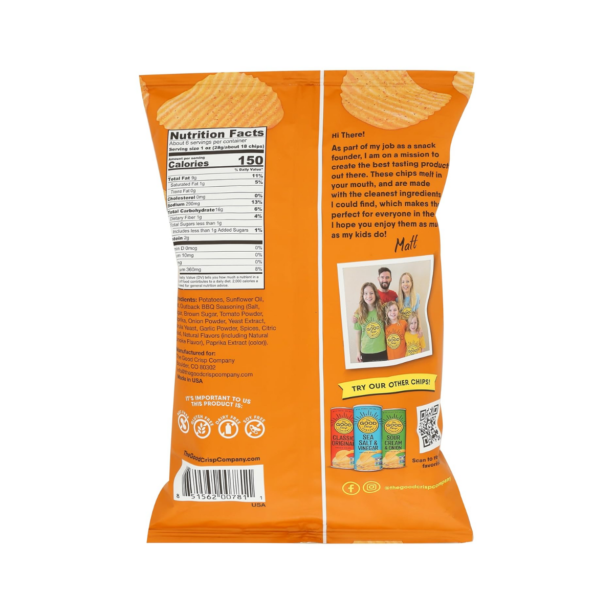 The Good Crisp Company Gluten Free Potato Chip Crinkle Cut BBQ 5.5oz