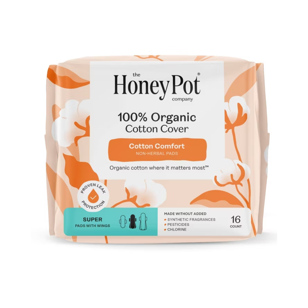 Honey Pot 100% Organic Cotton Comfort Cover Super Pads 16c