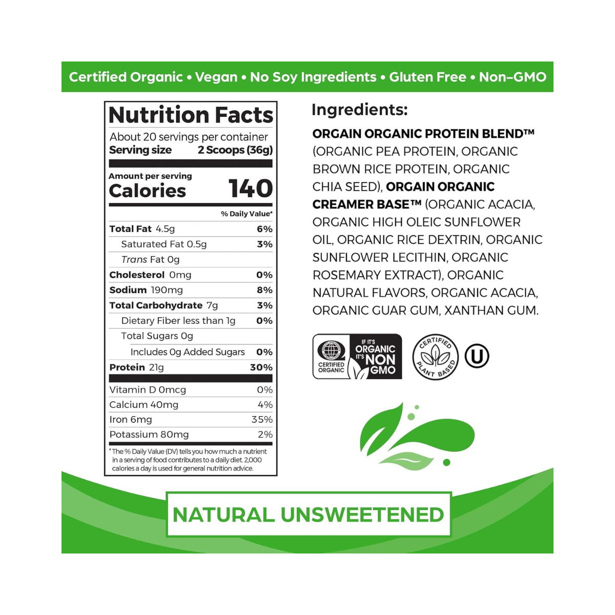 n　oganic Organic Protein Powder Unsweetened OG 25oz – Orgánica Store Panamá