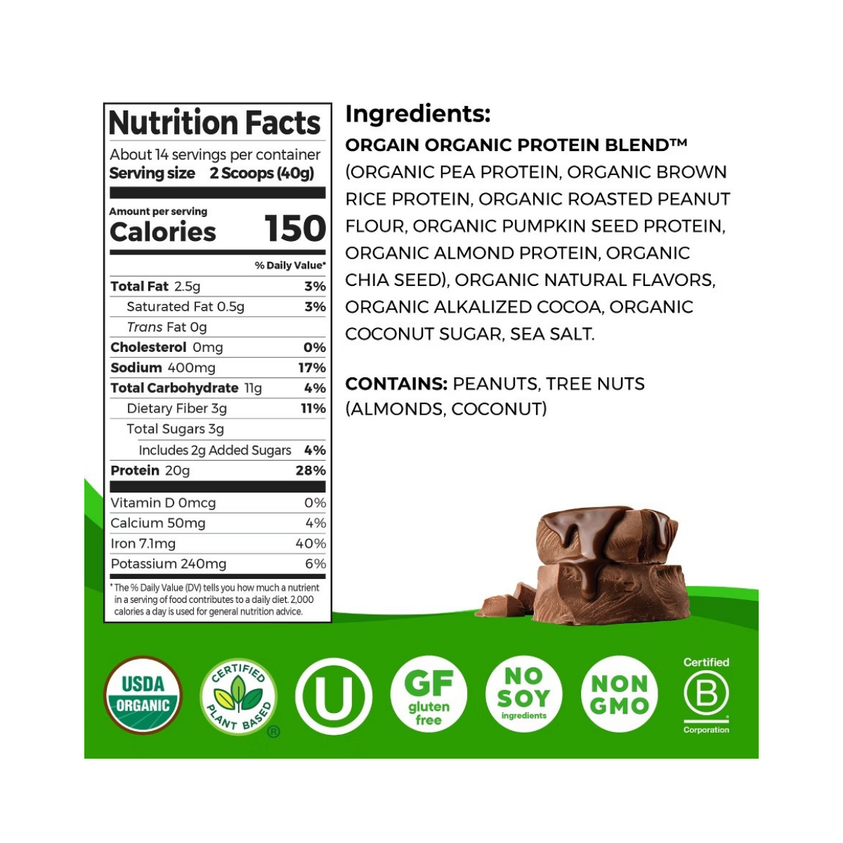 Orgain Organic Simple Ingredient Plant Based Protein Powder Chocolate V 1.25lbs