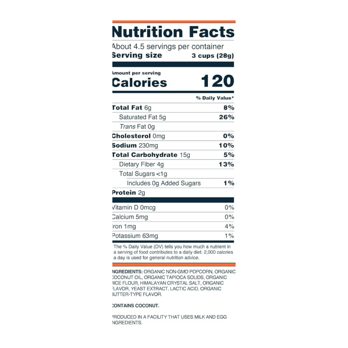 Lesser Evil Organic No Cheese Popcorn 5oz