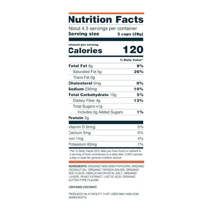 Lesser Evil Organic No Cheese Popcorn 5oz