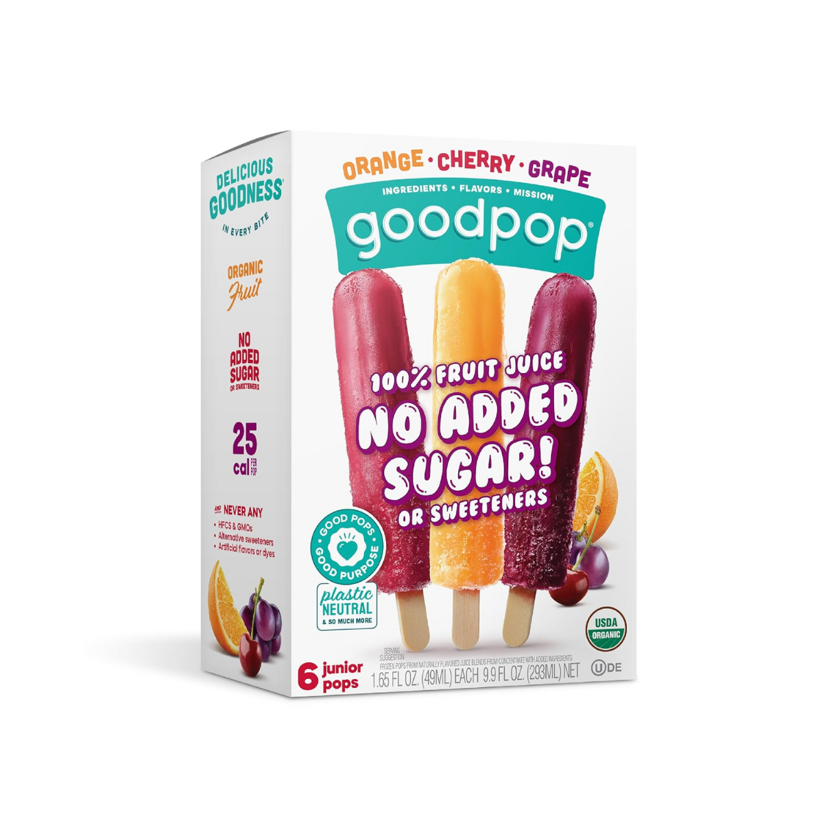 Goodpop Organic Assorted Freezer Pops 100% Fruit Juice 6c