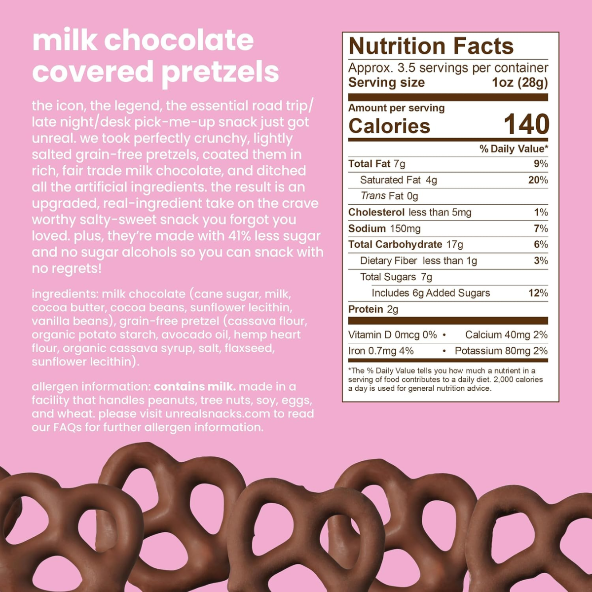 Unreal Milk Chocolate Covered Pretzels 3.5oz.