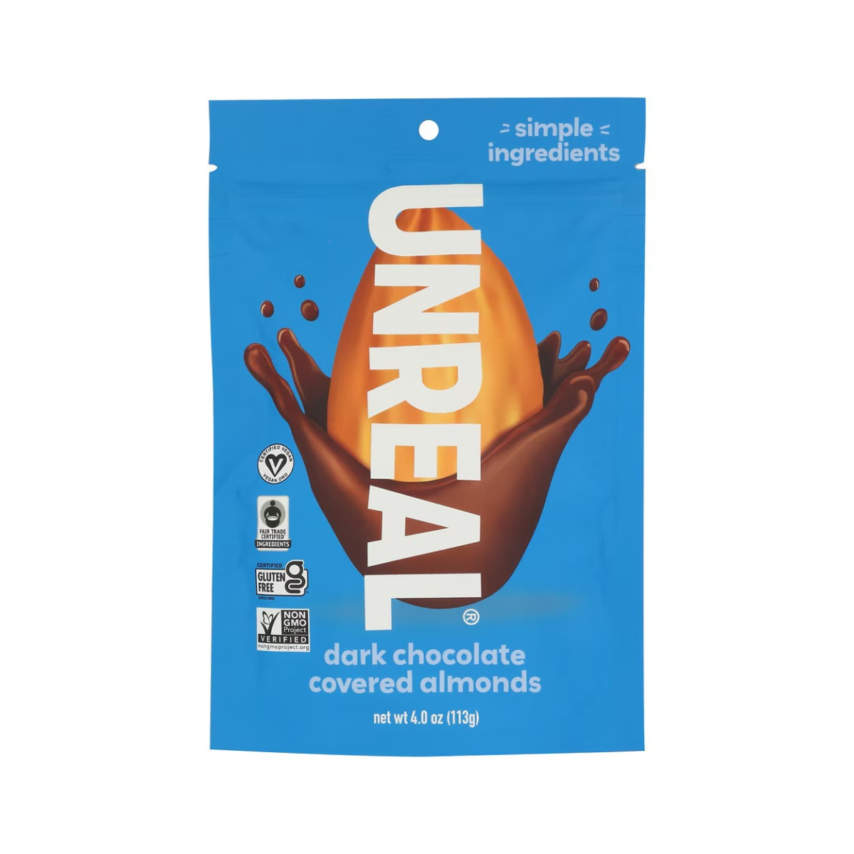 Unreal Chocolate Covered Almonds Dark Chocolate GF 4oz