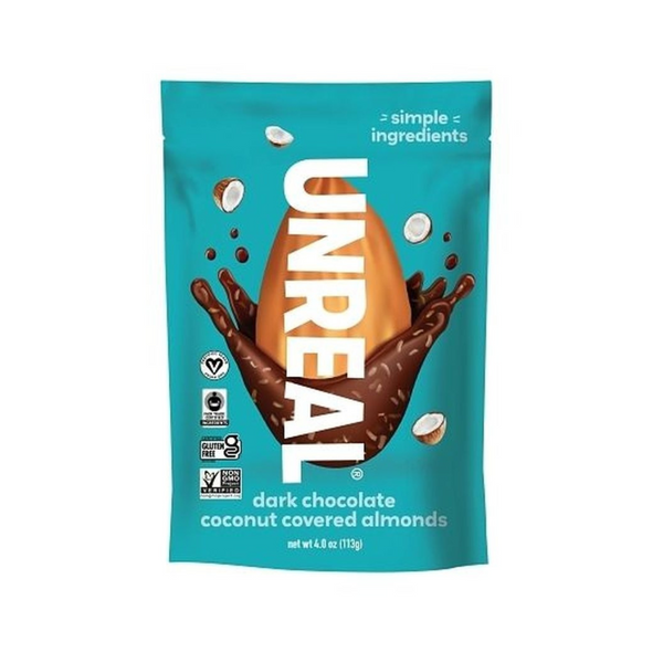 Unreal Dark Chocolate Covered Coconut Almonds 4oz – Orgánica Store
