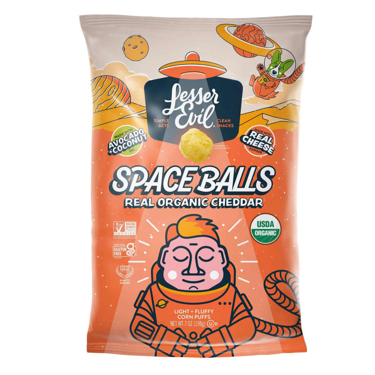 LesserEvil Real Organic Cheddar Spaceballs 7oz