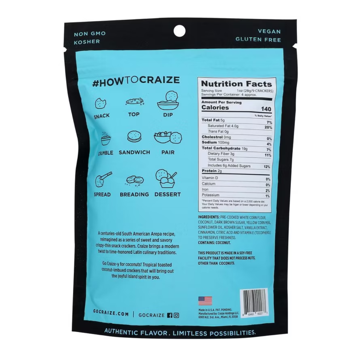 Craize Coconut Toasted Corn Crackers GF 4oz