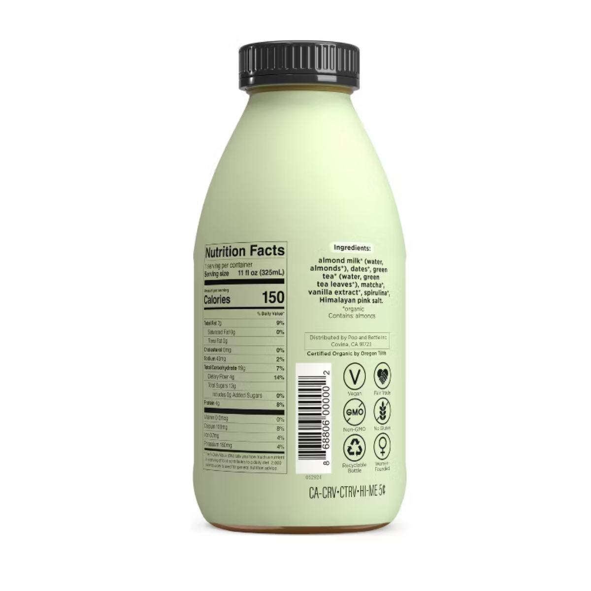 Pop & Bottle Green Tea Matcha Almond Milk Latte 11fl oz