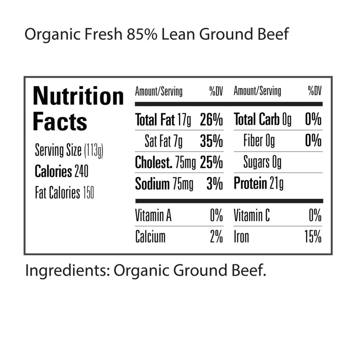 Organic Prairie Organic 100% Grassfed 85% Lean 15 % fat Ground Beef 16oz