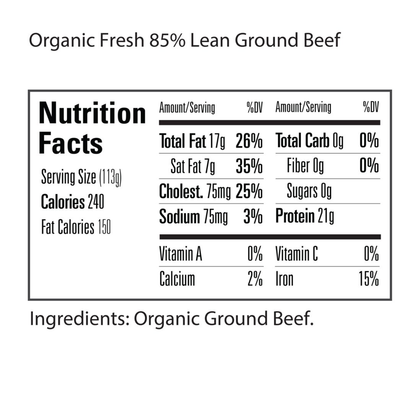 Organic Prairie Organic 100% Grassfed 85% Lean 15 % fat Ground Beef 16oz