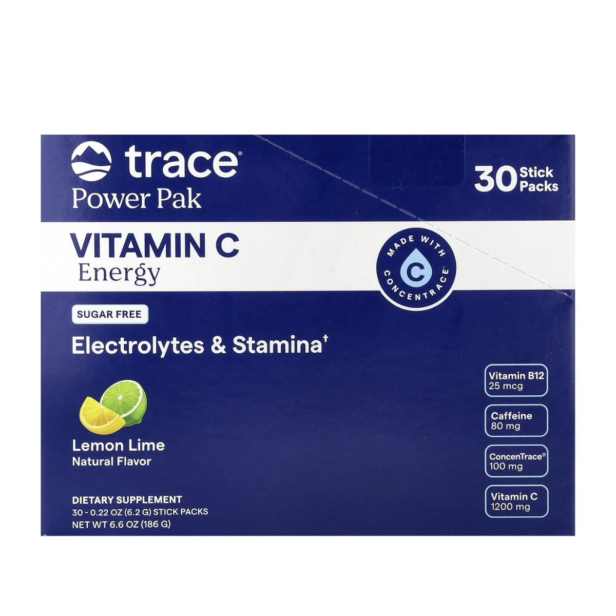 Trace Minerals Power Pak Vitamin C Energy Lemon Lime 30c