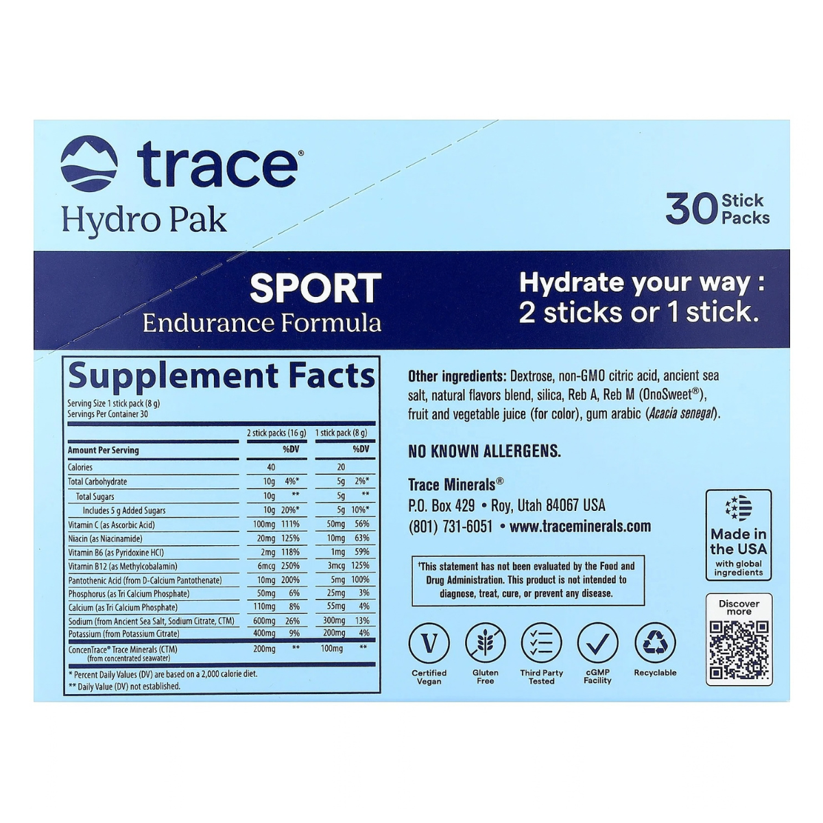Trace Minerals Hydro Pak Sport Raspberry Lemonade 30c