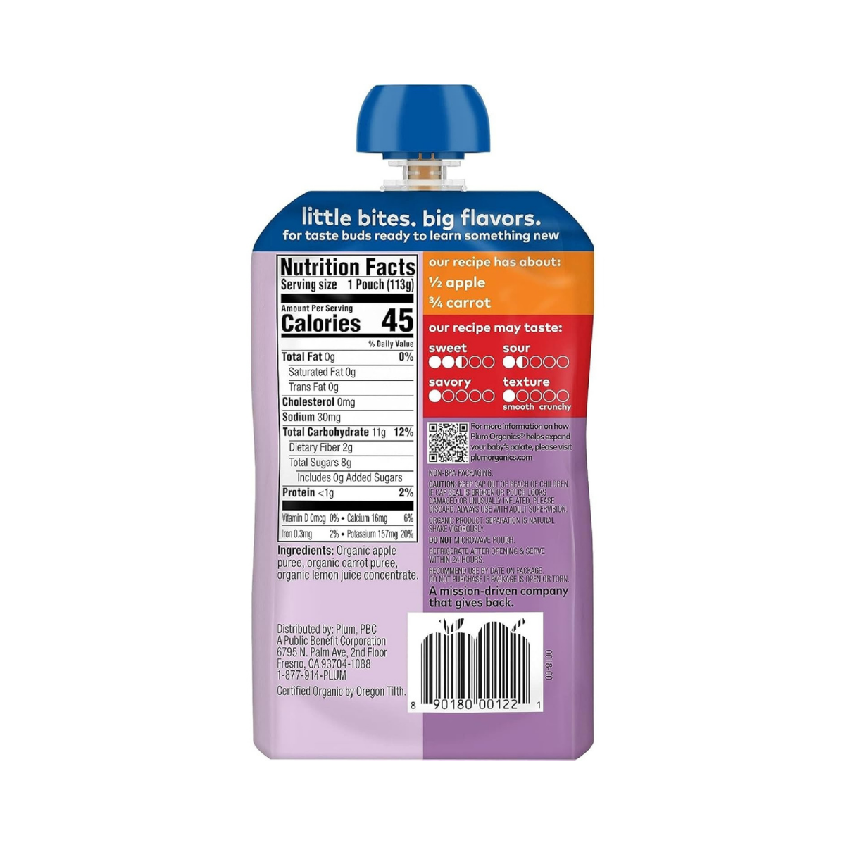 Plum Organics Baby Food Apple & Carrot 4oz