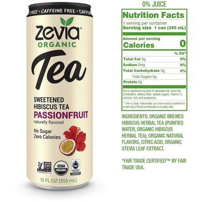 Zevia Caffeine Free Hibiscus Tea Passion Fruit 12oz